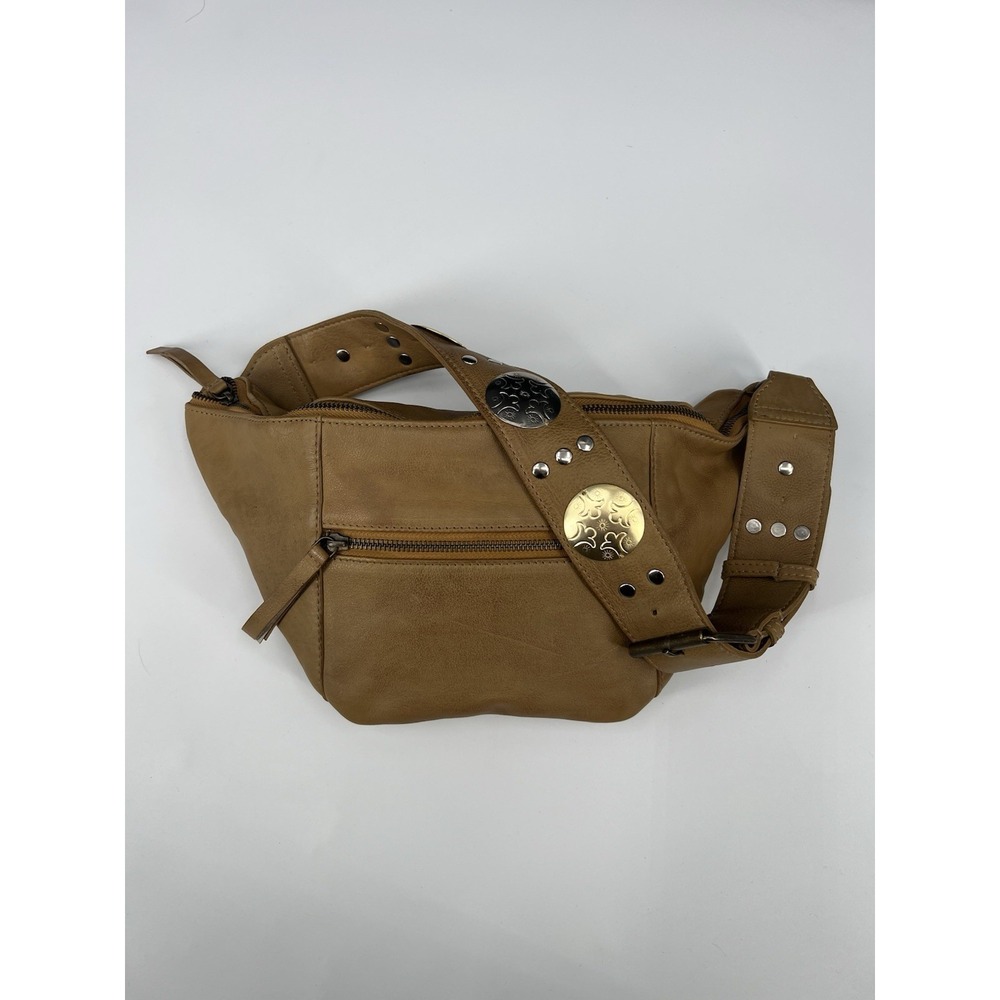 Free People Wilder Embellished Leather Sling Bag Tan Combo